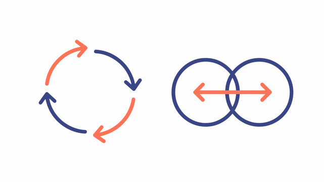 Vector icons of a circular process workflow and a comparison diagram with overlapping circles