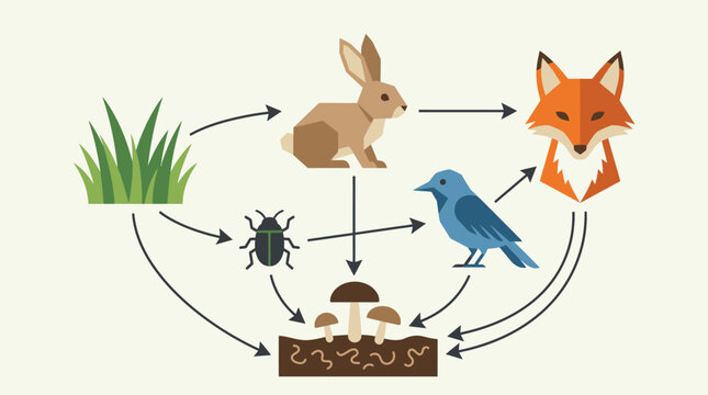 Illustrated terrestrial food web diagram showing animal interactions.