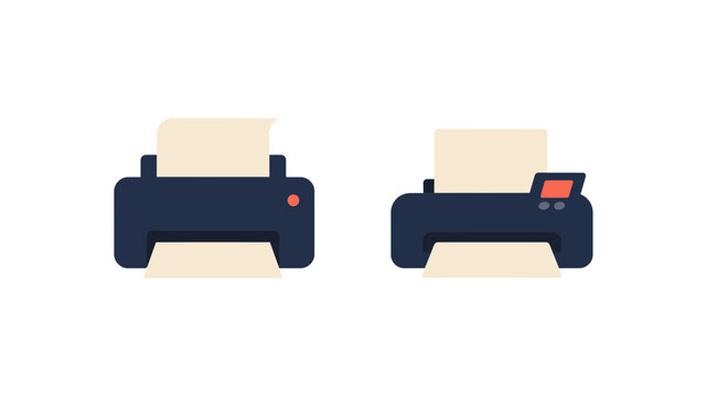 Office Printer and Copier Icons with Paper