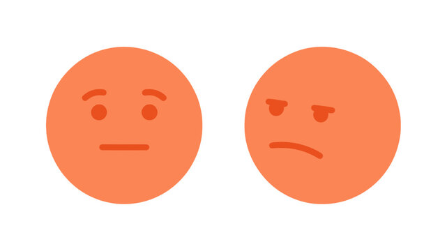 Orange emoji face icons set depicting neutral and sad expressions for user feedback and ratings