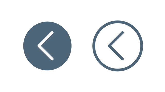 Set of circular navigation arrow icons showing back direction in solid and outline styles