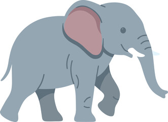 Obraz premium Cute cartoon gray elephant walking, flat vector eps illustration, adorable safari animal character, wildlife graphic design, isolated on white background