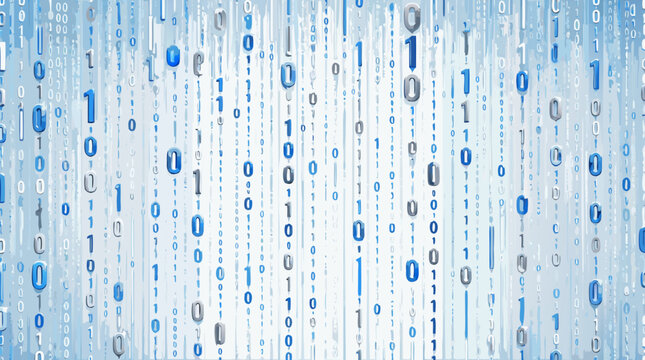 Abstract digital binary code raining down like a matrix effect on a light background, futuristic data stream and computer programming concept, flat vector illustration for technology design.