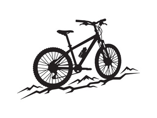 Fototapeta premium Mountain bike riding on rough terrain trail silhouette for outdoor extreme sports