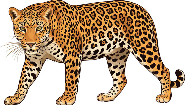 Detailed walking spotted leopard big cat vector illustration, african safari wildlife animal graphic design, isolated white background eps 10 art