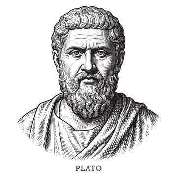 Plato Portrait Illustration, Vintage Hand-Drawn Ancient Greek Philosopher Engraving