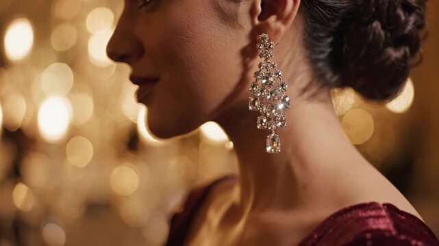 Elegant woman wearing a sparkling diamond drop earring
