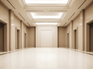 Fototapeta premium Modern Minimalist Symmetrical Hallway in a Luxury Hotel or Corporate Building