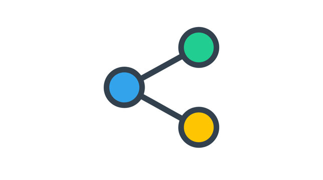 Digital share nodes icon in flat vector style representing global network connectivity, social media communication, data transmission, and information exchange for modern internet technology.