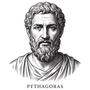Pythagoras Portrait Illustration, Vintage Hand-Drawn Ancient Greek Philosopher Engraving