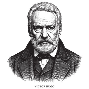 Victor Hugo Portrait, Detailed Vintage Engraving of French Romantic Author