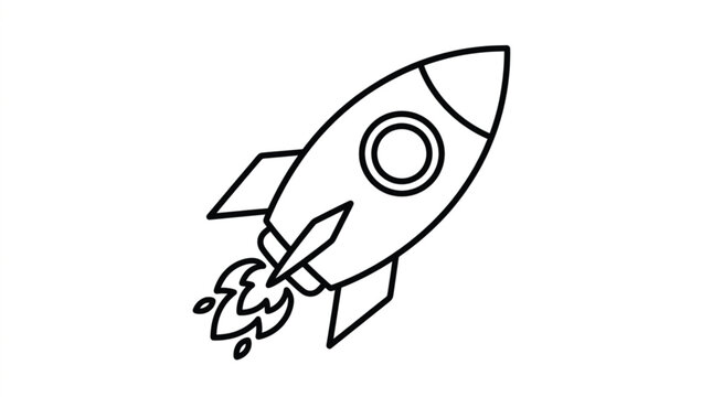 Cute rocket ship coloring page vector for kids activity book with simple cartoon spaceship outline isolated on white background