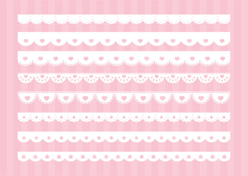 かわいいハートの星のレースのライン素材　Heart and star lace vector illustration set