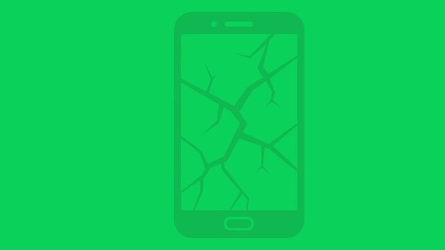Broken phone screen animation motion graphic video on green screen and alpha channel