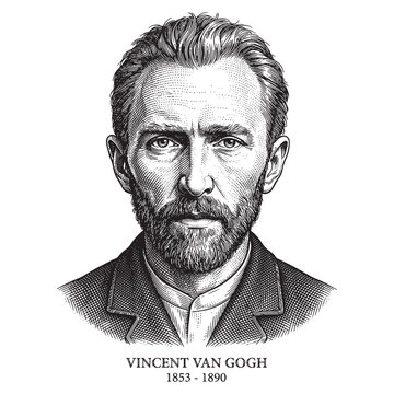 Vincent van Gogh Portrait Sketch, Classic Vintage Impressionist Painter Engraving