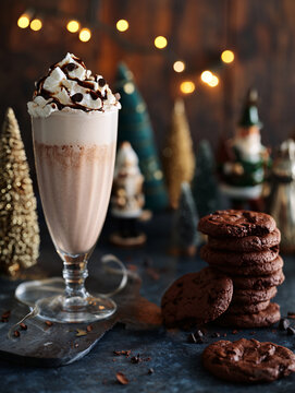 Chocolate marshmallow cocktail on the Christmas table
