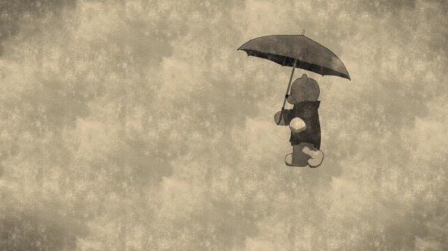 Teddy Bear with an Umbrella, Vintage Aesthetic Walking Loop Animation