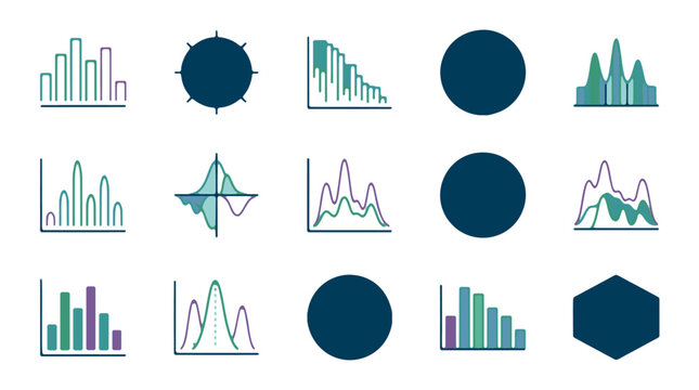 Collection of modern data visualization and statistical chart icons for business analytics and infographics design