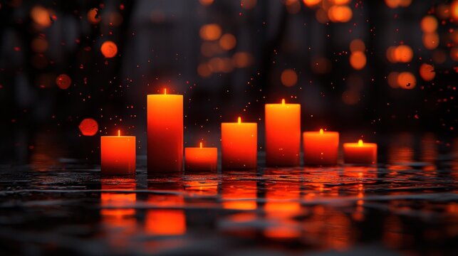 Candles glowing with bokeh lights in the dark