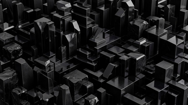 Abstract black geometric background with monolithic structures