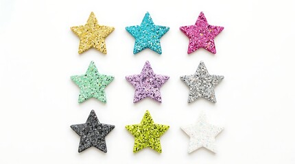 Obraz premium Colorful Glitter Star Collection with Sparkling Metallic Texture and Festive Decorative Design