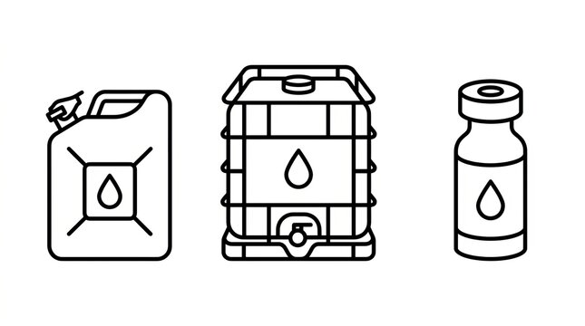 Collection of containers for liquid storage and transport, symbolizing fuel or chemicals.