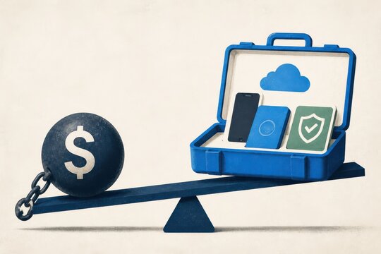 Balance scale with money and secure cloud storage finance concept illustration