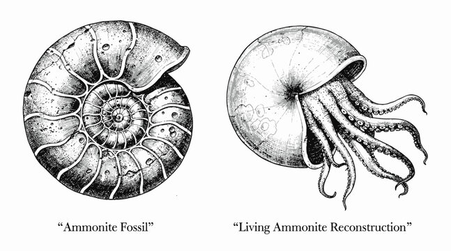 Ammonite Fossil and Reconstruction: Ancient Sea Creature