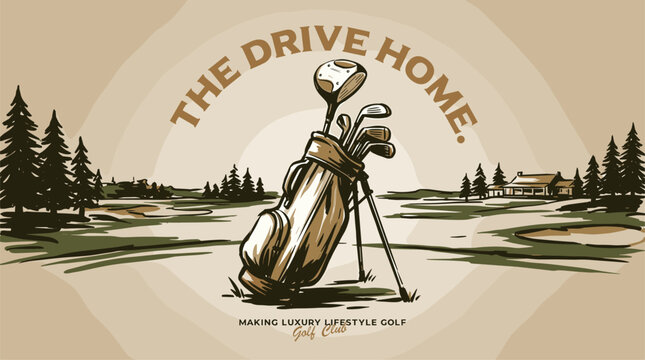 The drive home. Golf club vintage print design for t shirt. Luxury lifestyle golf artwork. Sports poster background.