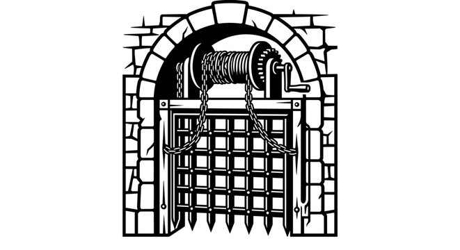 Old prison cell gate locked.