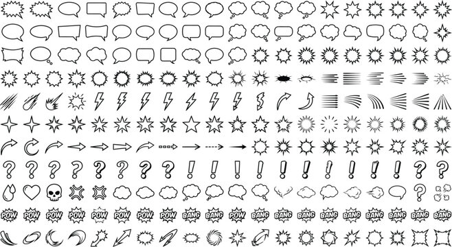 Comic Speech Bubbles and Cartoon Explosion Effects Vector Elements Collection