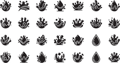 Obraz premium Liquid Splash Black Silhouette Icons Vector Set