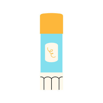 Glue stick tube with yellow cap on white background. Office school stationery adhesive tool for paper bonding craft work in education and learning
