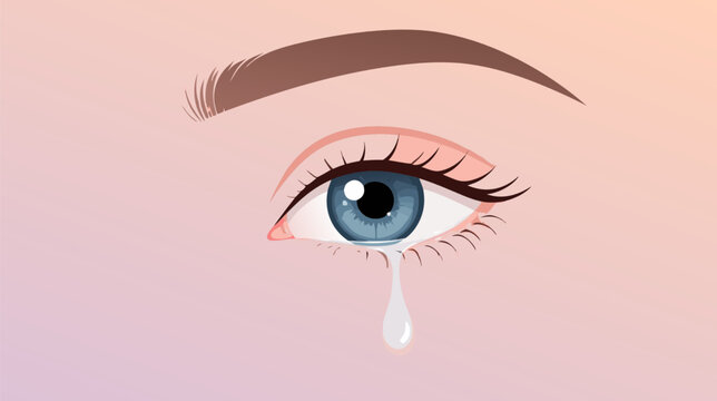 Expressive minimalist flat vector graphic of a weeping eye with a single teardrop falling, representing melancholy, depression, and heartfelt emotion in a clean modern illustrative design style.
