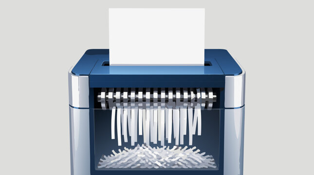 Confidential paper document being destroyed by an electric office paper shredder machine, flat vector illustration of data protection and information security for business privacy management.