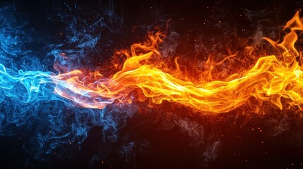 Fototapeta premium Abstract split of blue/orange flame effect