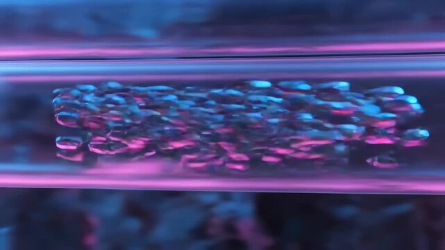 Starting camera travel revealing transparent tube in tight close-up, with rectangular bead cluster
