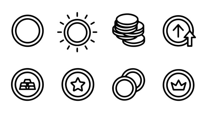 Money Icons Set, Financial Symbols Collection, Gold Coins & Currency Vector Graphics