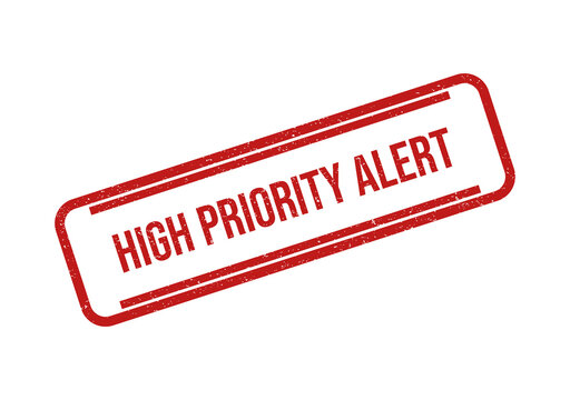 Red high priority alert rubber stamp impression