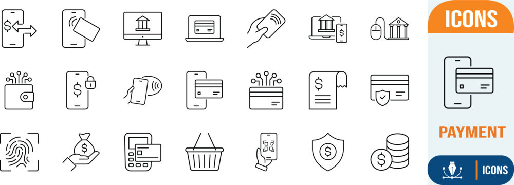 Digital payment mobile banking finance icons. credit card icon set, smartphone icon set, wallet icon set