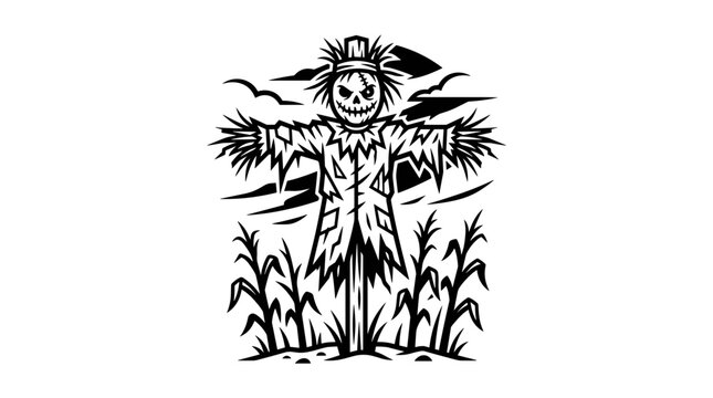 Scarecrow in corn field illustration.