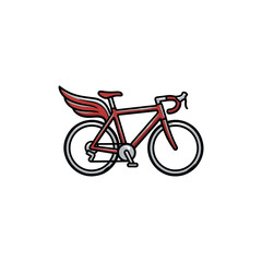 Fototapeta premium Red Road Racing Bicycle With Wing‑Style Drop Handlebars And Aerodynamic Wheel Design, Featuring A Speed Emblem And Dynamic Motion Lines, Detailed Line Work Vector Illustration