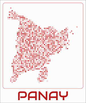 Panay digital style map. Small roundedSquare dots on white background. Dotted shape of the island. Panay map and title. Elegant vector illustration.