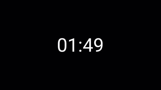 2 minutes countdown timer animation from 120 seconds to 0 seconds on a transparent background, two minute countdown timer complete in one minute,2 minute timer video in 4k