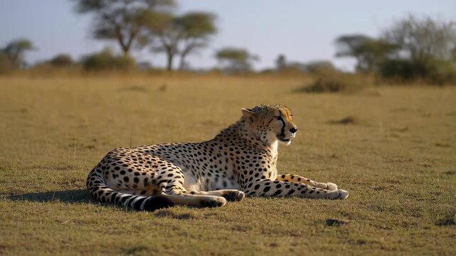 Cheetah resting on the savannah under the sun. A symbol of wildlife conservation and the beauty of nature's predators