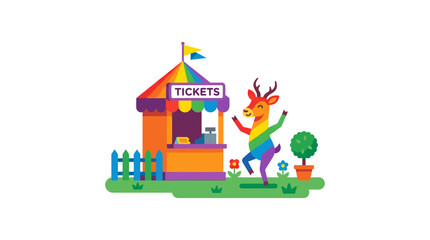 Obraz premium Rainbow deer at ticket booth, pride celebration, summer fair, fun outdoor event