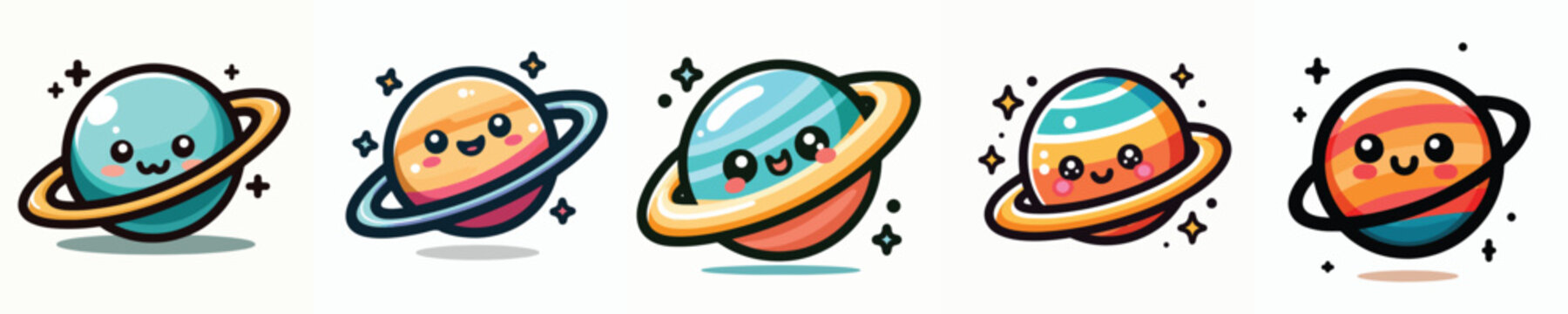 set of planet saturn cute style adorable