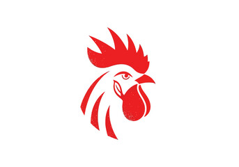 Minimalist red rooster head icon isolated on white background © Roy