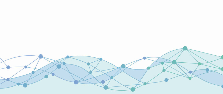 Abstract Futuristic Technology Banner Background with Dynamic Blue Digital Waves, Connected Nodes, and Network Lines. Clean Modern Geometric Vector Illustration for Web Headers and Tech Presentations.