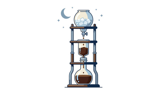 Cold Brew Coffee Maker Dripping Coffee with Ice and Moon Icon